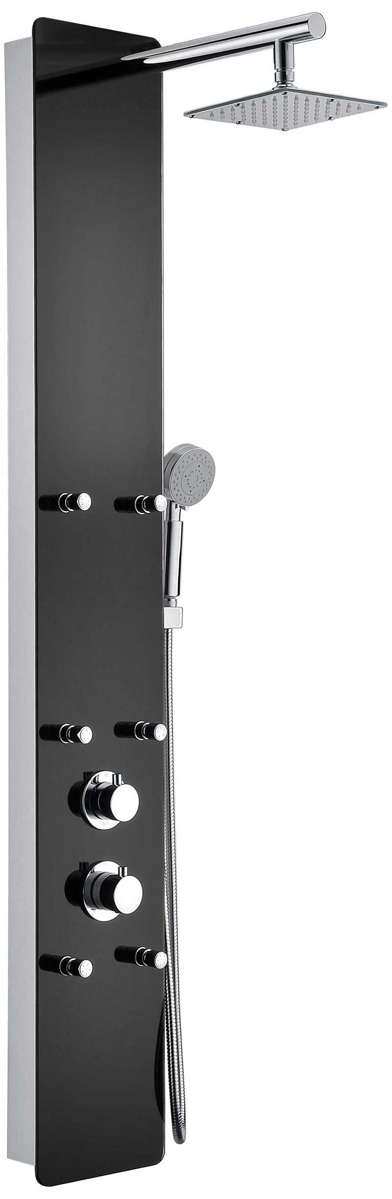 Anzzi Melody 59 in. 6-Jetted Full Body Shower Panel with Heavy Rain Shower and Spray Wand in Black Deco-Glass