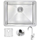 Anzzi VANGUARD Undermount Stainless Steel 23 in. Single Bowl Kitchen Sink and Faucet Set with Opus Faucet in Brushed Nickel