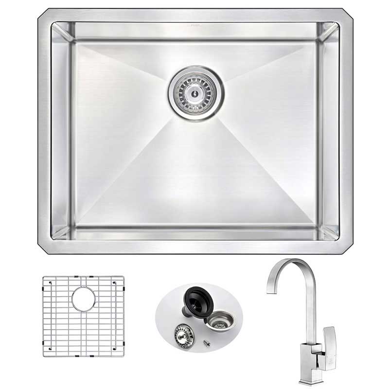 Anzzi VANGUARD Undermount Stainless Steel 23 in. Single Bowl Kitchen Sink and Faucet Set with Opus Faucet in Brushed Nickel