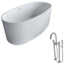 Anzzi Roccia 5.1 ft. Man-Made Stone Freestanding Non-Whirlpool Bathtub in Matte White and Sol Series Faucet in Chrome