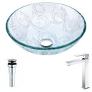 Anzzi Vieno Series Deco-Glass Vessel Sink in Crystal Clear Floral with Enti Faucet in Chrome