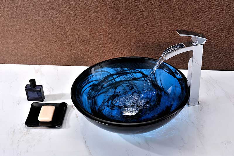 Anzzi Thalu Series Deco-Glass Vessel Sink in Sapphire Wisp N48 6