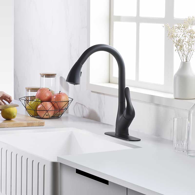 Anzzi Accent Series Single-Handle Pull-Down Sprayer Kitchen Faucet in Matte Black KF-AZ031MK 5