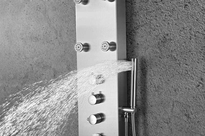 Anzzi Fontan 64 in. 6-Jetted Full Body Shower Panel with Heavy Rain Shower and Spray Wand in Brushed Steel SP-AZ026 12