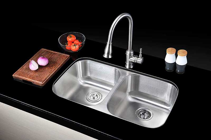 Anzzi MOORE Series 32 in. Under Mount 50/50 Dual Basin Stainless Steel Kitchen Sink 5