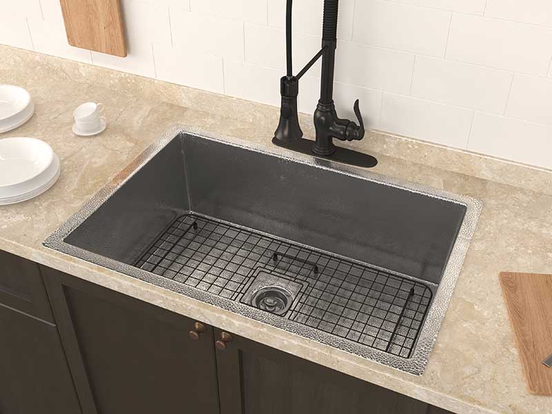 Anzzi Tereus Drop-in Handmade Copper 30 in. 0-Hole Single Bowl Kitchen Sink in Hammered Nickel SK-023 3