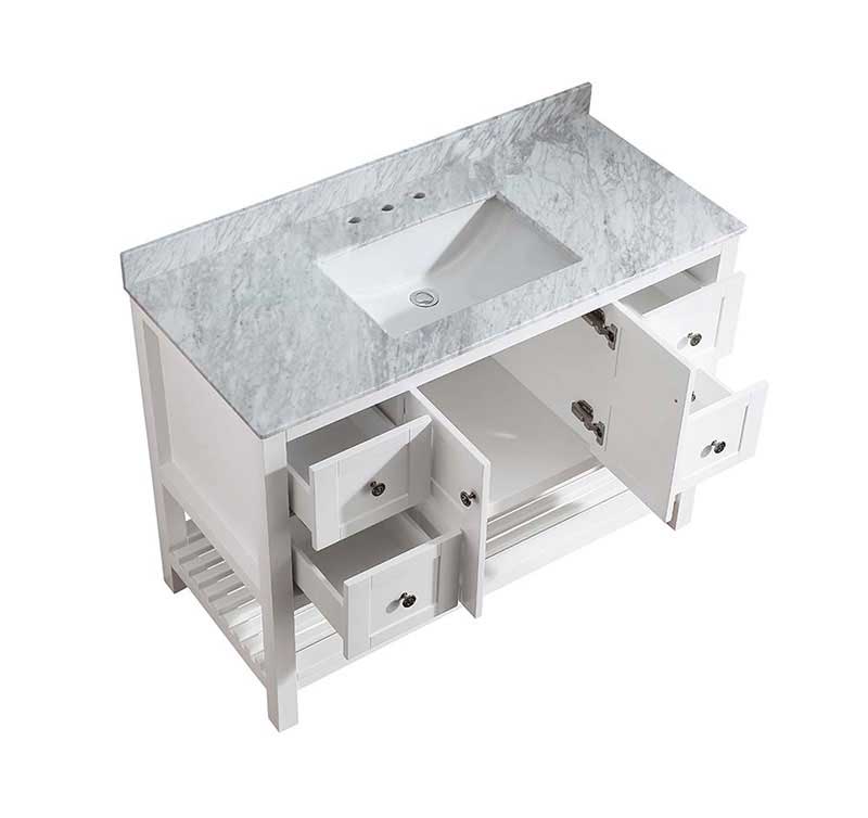 Anzzi Montaigne 48 in. W x 22 in. D Vanity in White with Marble Vanity Top in Carrara White with White Basin and Mirror 15