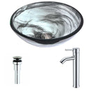 Anzzi Mezzo Series Deco-Glass Vessel Sink in Emerald Wisp with Fann Faucet in Chrome
