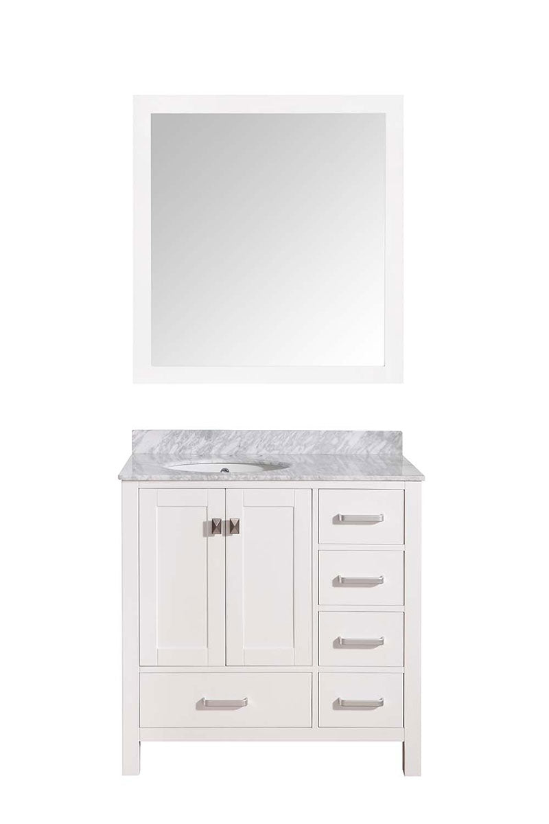 Anzzi Chateau 36 in. W x 22 in. D Vanity in White with Marble Vanity Top in Carrara White with White Basin and Mirror 15