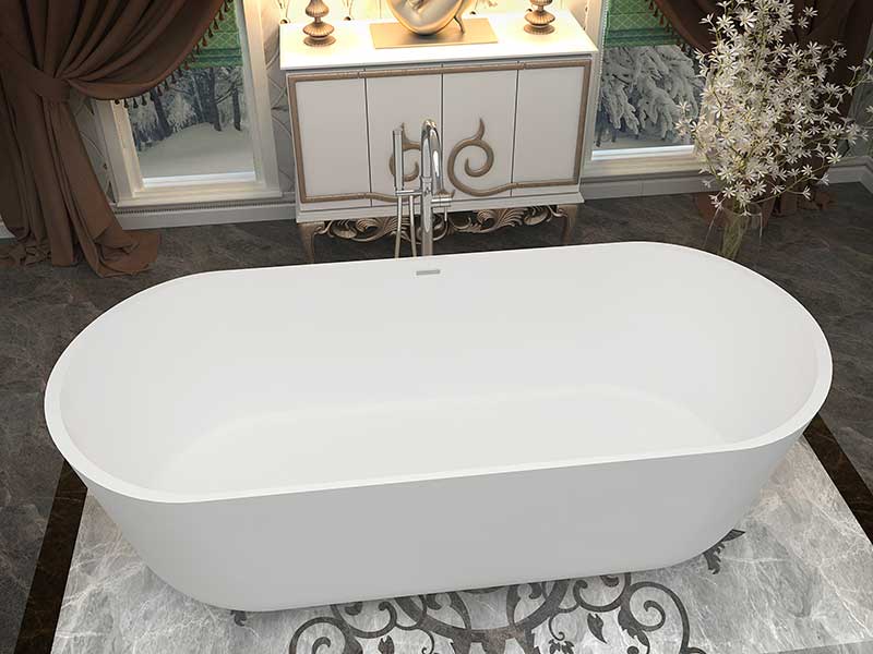 Anzzi Badi 5.9 ft. Solid Surface Center Drain Freestanding Bathtub in Matte White FT-AZ8402 2