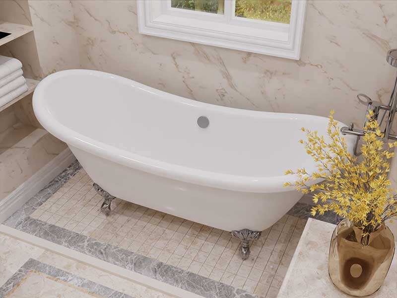 Anzzi 69.29” Belissima Double Slipper Acrylic Claw Foot Tub in White FT-CF130FAFT-CH 3