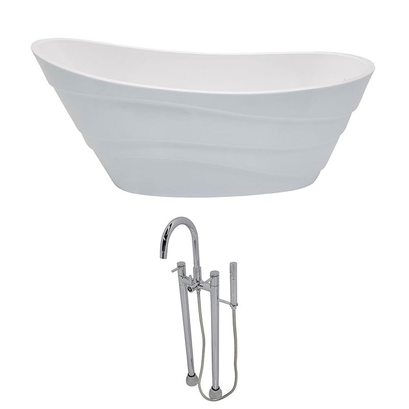 Anzzi Stratus 5.6 ft. Acrylic Freestanding Non-Whirlpool Bathtub in White and Sol Series Faucet in Chrome