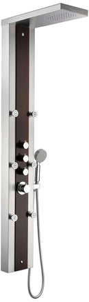 Anzzi Kiki 59 in. 6-Jetted Full Body Shower Panel with Heavy Rain Shower and Spray Wand in Mahogany Style Deco-Glass 