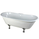 Kingston Brass VCT7D6728NH1 67 inches Cast Iron Double Slipper Clawfoot Bathtub with Chrome Feet and 7 inches Centers Faucet Drillings, White