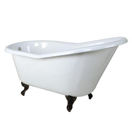 Kingston Brass VCTND6030NT5 60 inches Cast Iron Slipper Clawfoot Bathtub with Oil Rubbed Bronze Feet without Faucet Drillings, White