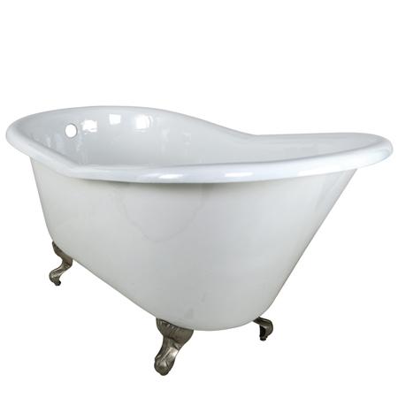 Kingston Brass VCTND6030NT8 60 inches Cast Iron Slipper Clawfoot Bathtub with Satin Nickel Feet without Faucet Drillings, White