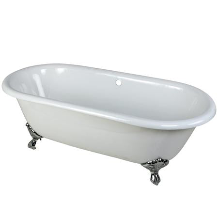 Kingston Brass VCTND663013NB1 66 inches Cast Iron Double Ended Clawfoot Bathtub with Chrome Feet without Faucet Drillings, White