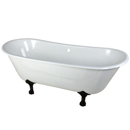 Kingston Brass VCTND6728NH5 67 inches Cast Iron Double Slipper Clawfoot Bathtub with Oil Rubbed Bronze Feet without Faucet Drillings, White
