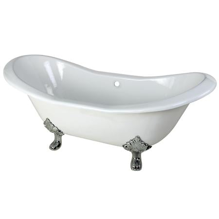 Kingston Brass VCTND7231NC1 72 inches Cast Iron Double Slipper Clawfoot Bathtub with Chrome Feet without Faucet Drillings, White