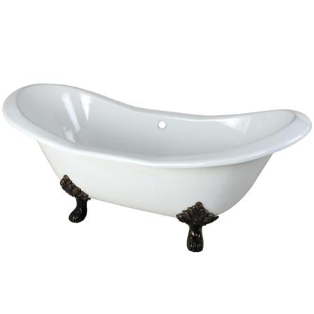 Kingston Brass VCTND7231NC5 72 inches Cast Iron Double Slipper Clawfoot Bathtub with Oil Rubbed Bronze Feet without Faucet Drillings, White