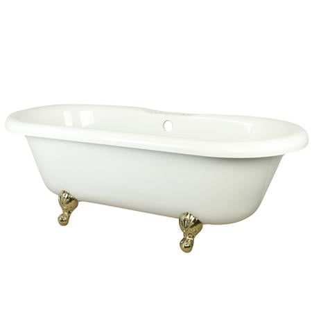 Kingston Brass VT7DS673023H2 Vintage Acrylic Tub 67" X 30" X 23" Harrisburg Feet, with 7" Hole, White and Polished Brass