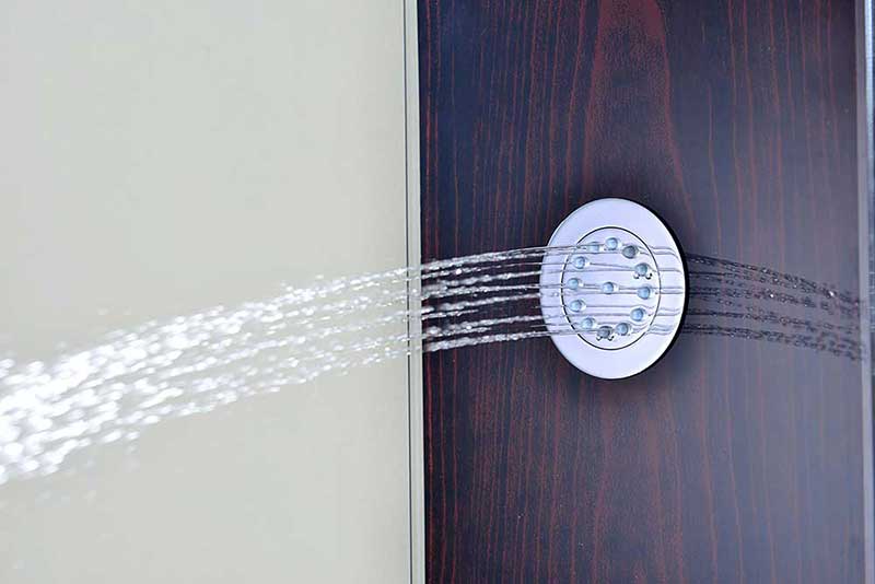 Anzzi Pure 59 in. 3-Jetted Full Body Shower Panel with Heavy Rain Shower and Spray Wand in Mahogany Style Deco-Glass 8