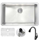 Anzzi VANGUARD Undermount Stainless Steel 30 in. Single Bowl Kitchen Sink and Faucet Set with Accent Faucet in Oil Bronze