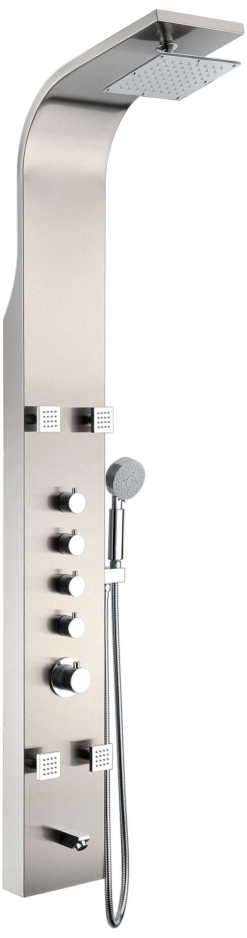 Anzzi Echo 63.5 in. 4-Jetted Full Body Shower Panel with Heavy Rain Shower and Spray Wand in Brushed Stainless Steel