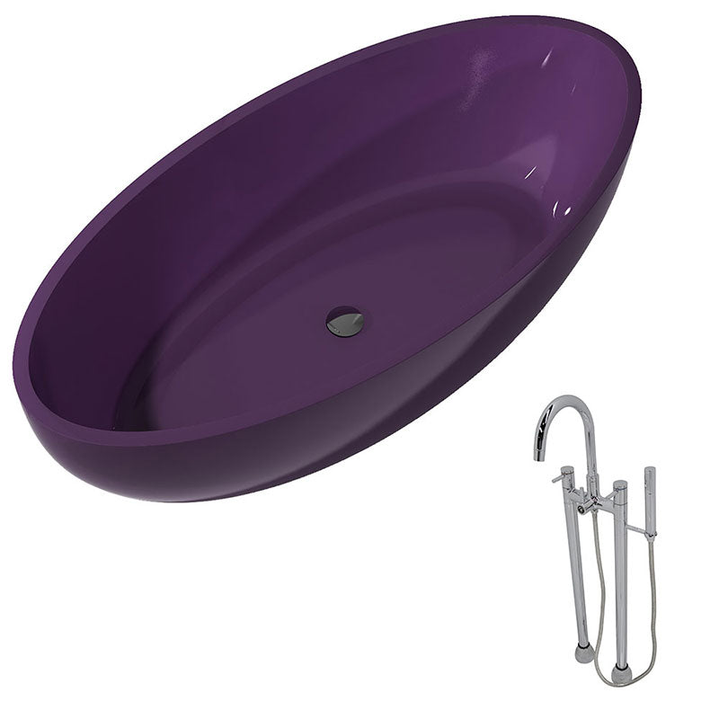 Anzzi Opal 5.6 ft. Man-Made Stone Freestanding Non-Whirlpool Bathtub in Evening Violet and Sol Series Faucet in Chrome