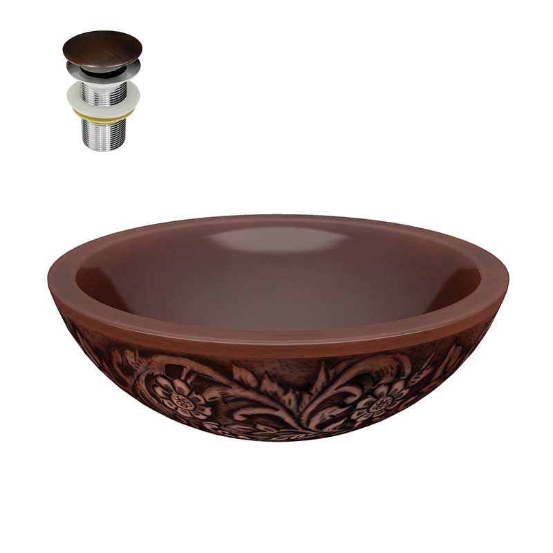 Anzzi Pisces 16 in. Handmade Vessel Sink in Polished Antique Copper with Floral Design Exterior BS-010