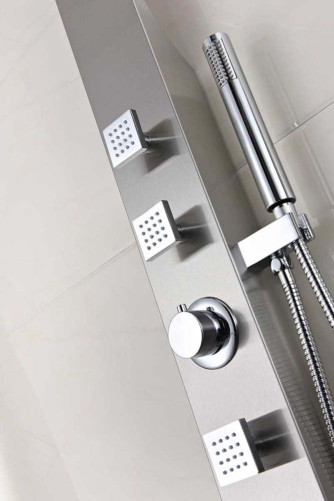 Anzzi Silent 40 in. Full Body Shower Panel with Heavy Rain Shower and Spray Wand in Brushed Steel