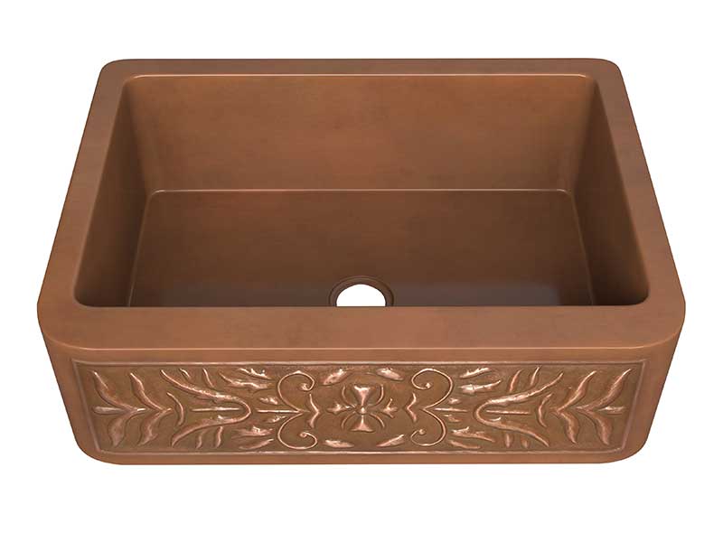 Anzzi Florina Farmhouse Handmade Copper 30 in. 0-Hole Single Bowl Kitchen Sink with Flower Design Panel in Polished Antique Copper SK-014 7
