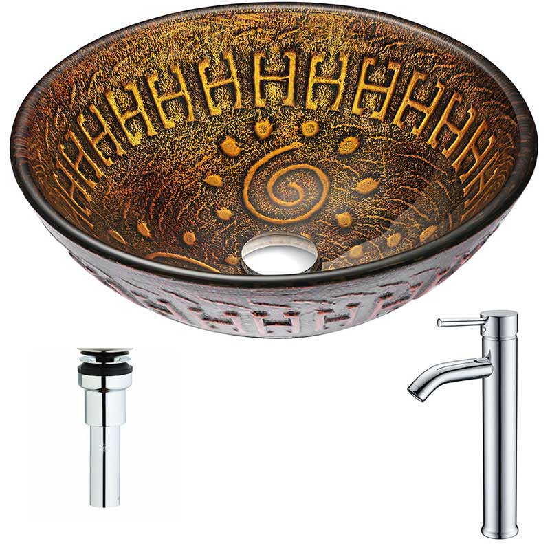 Anzzi Opus Series Deco-Glass Vessel Sink in Lustrous Brown with Fann Faucet in Chrome