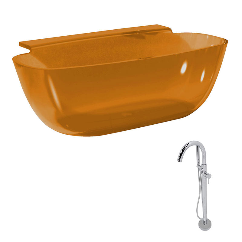 Anzzi Vida 5.2 ft. Man-Made Stone Freestanding Non-Whirlpool Bathtub in Honey Amber and Kros Series Faucet in Chrome