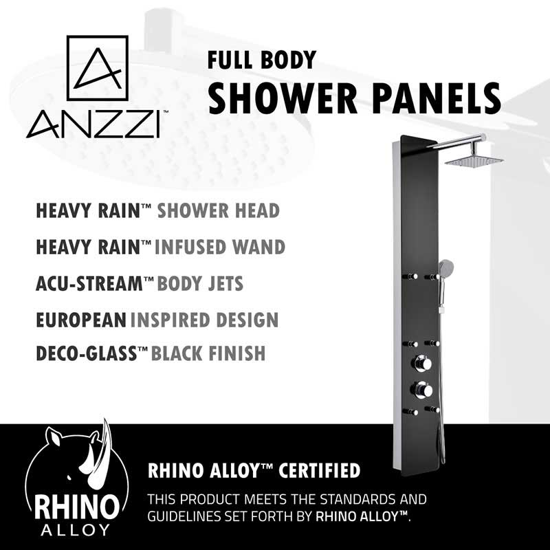 Anzzi Melody 59 in. 6-Jetted Full Body Shower Panel with Heavy Rain Shower and Spray Wand in Black Deco-Glass 3