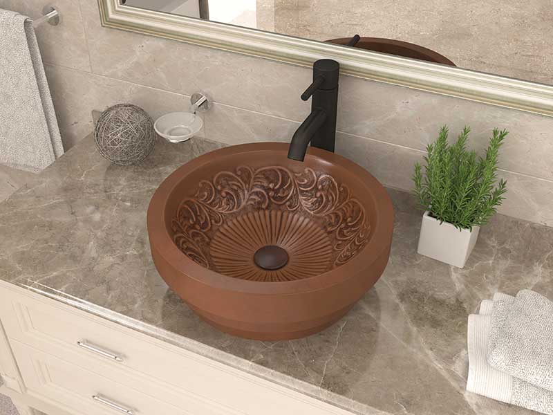 Anzzi Thessaly 17 in. Handmade Vessel Sink in Polished Antique Copper with Floral Design Interior BS-007 3