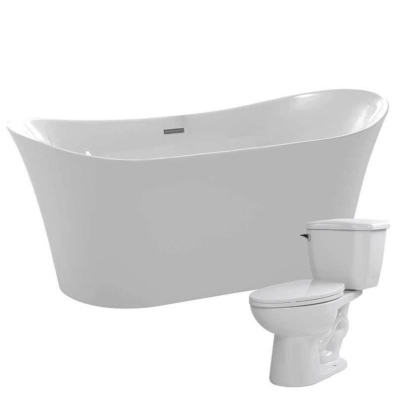 Anzzi Eft 67 in. Acrylic Flatbottom Non-Whirlpool Bathtub with Kame 2-piece 1.28 GPF Single Flush Toilet FTAZ096-T055