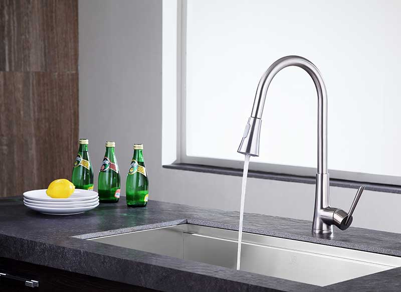 Anzzi Tulip Single-Handle Pull-Out Sprayer Kitchen Faucet in Brushed Nickel KF-AZ216BN 15