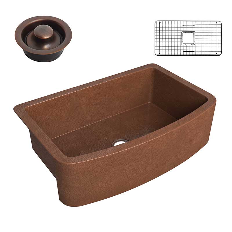 Anzzi Pieria Farmhouse Handmade Copper 33 in. 0-Hole Single Bowl Kitchen Sink in Hammered Antique Copper SK-006