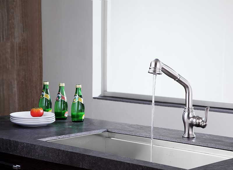 Anzzi Del Moro Single-Handle Pull-Out Sprayer Kitchen Faucet in Brushed Nickel KF-AZ203BN 12