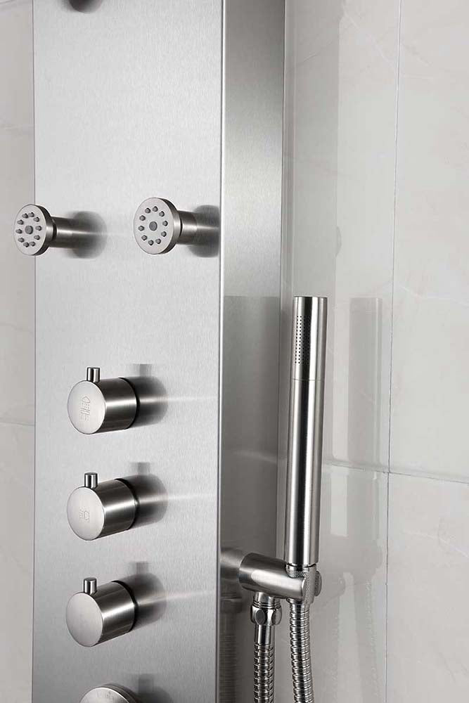 Anzzi Fontan 64 in. 6-Jetted Full Body Shower Panel with Heavy Rain Shower and Spray Wand in Brushed Steel SP-AZ026 17