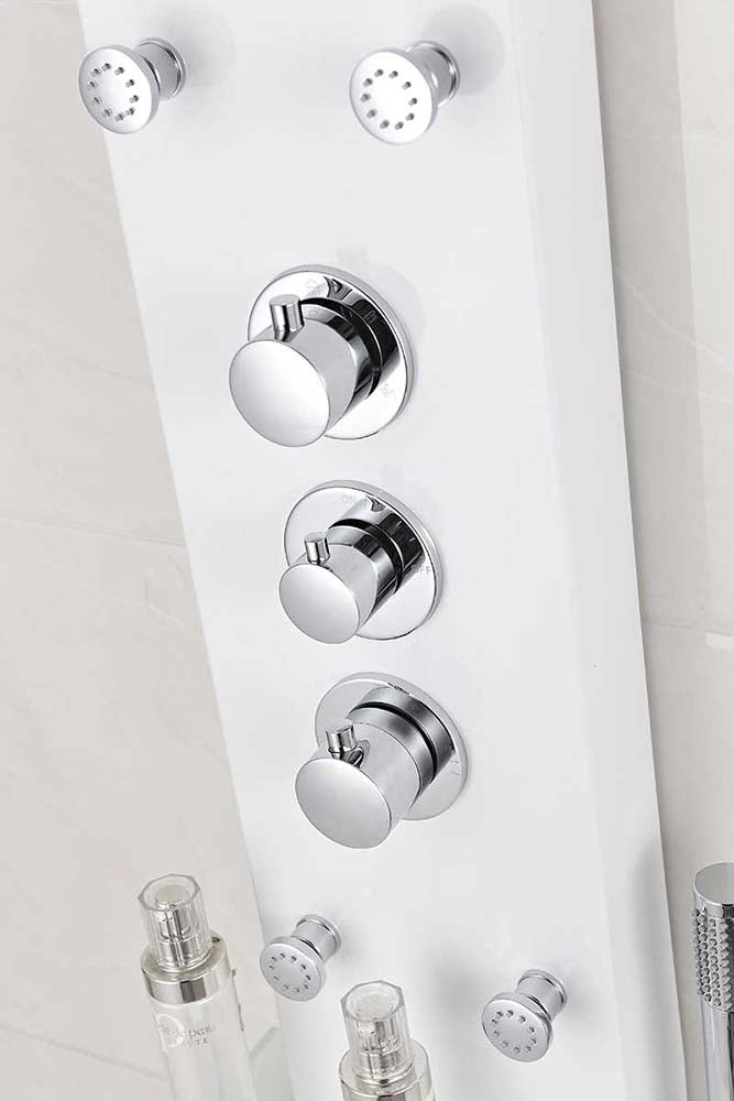 Anzzi Donna 60 in. 6-Jetted Full Body Shower Panel with Heavy Rain Shower and Spray Wand in White SP-AZ028 16