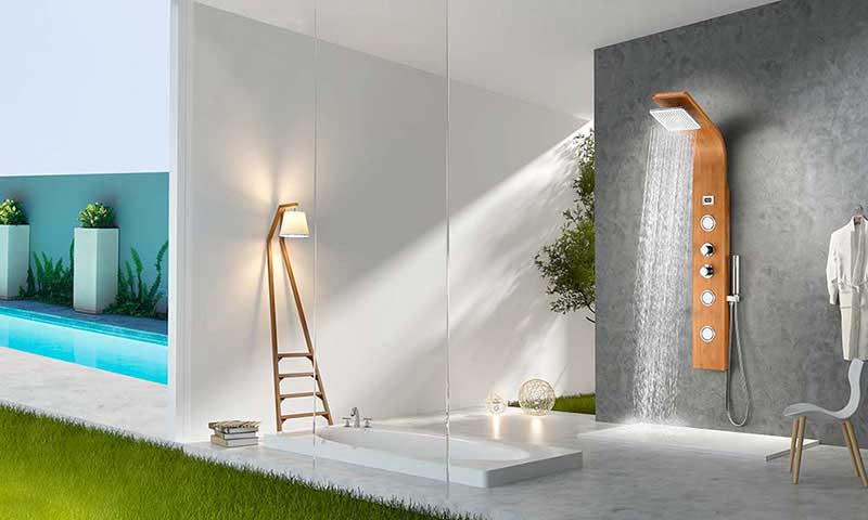 Anzzi CRANE Series 60 in. Full Body Shower Panel System with Heavy Rain Shower and Spray Wand in Natural Bamboo 14