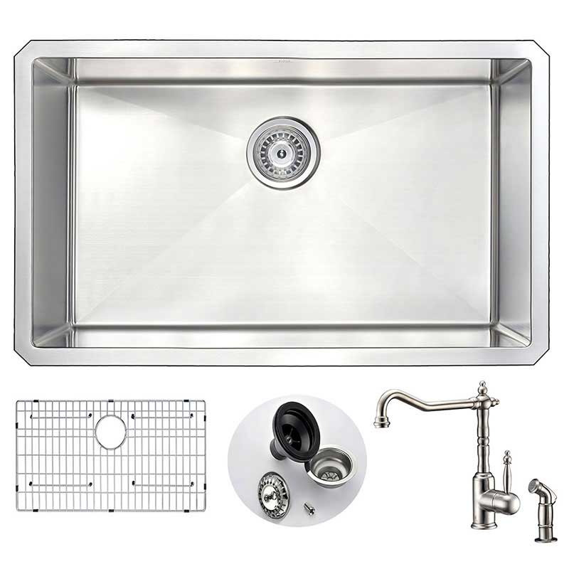 Anzzi VANGUARD Undermount Stainless Steel 30 in. 0-Hole Kitchen Sink and Faucet Set with Locke Faucet in Brushed Nickel