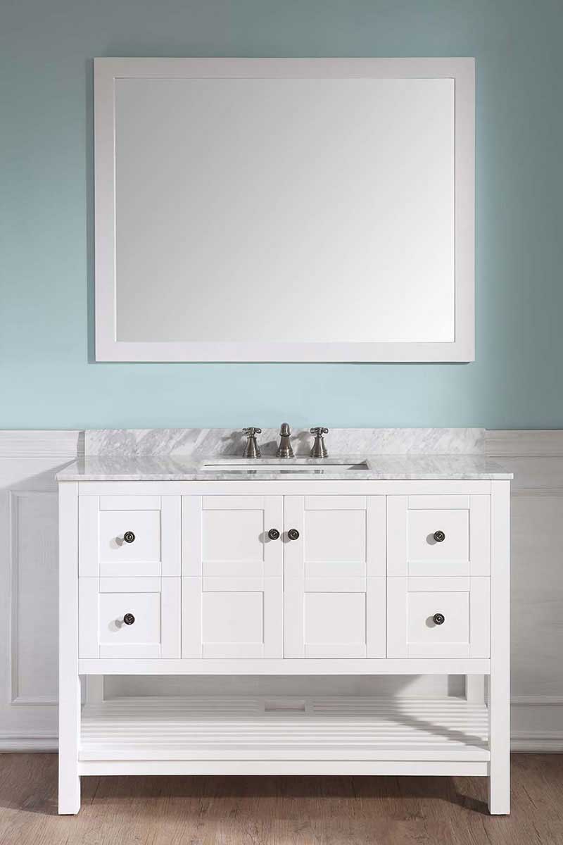 Anzzi Montaigne 48 in. W x 22 in. D Vanity in White with Marble Vanity Top in Carrara White with White Basin and Mirror 4