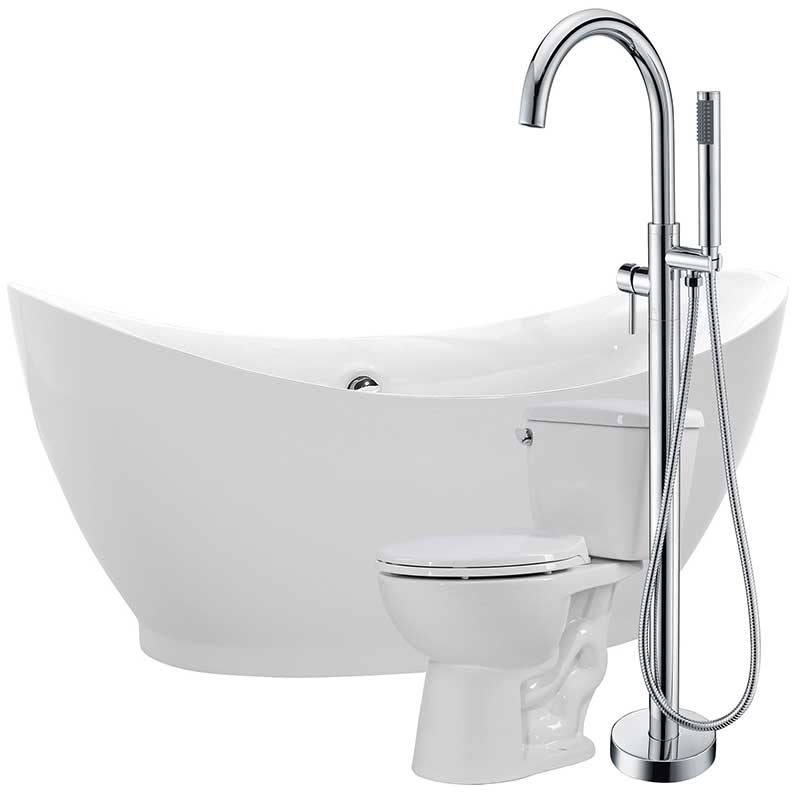 Anzzi Reginald 68 in. Acrylic Soaking Bathtub with Kros Faucet and Cavalier 1.28 GPF Toilet FTAZ091-25C-63