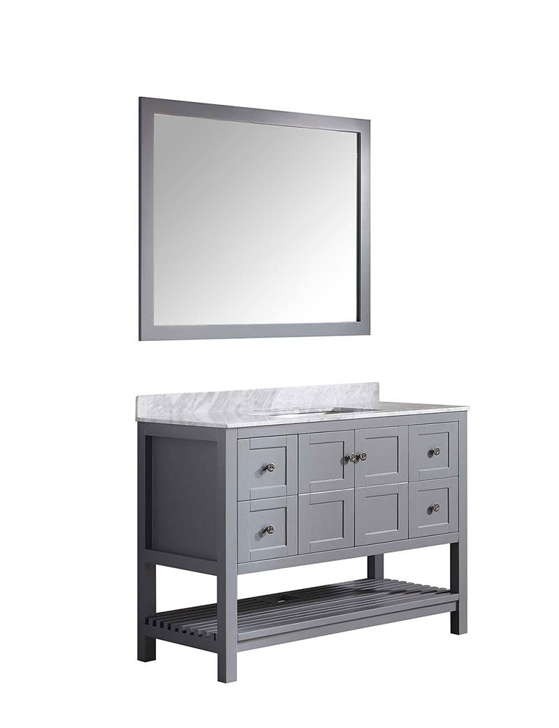 Anzzi Montaigne 48 in. W x 22 in. D Vanity in Gray with Marble Vanity Top in Carrara White with White Basin and Mirror 14