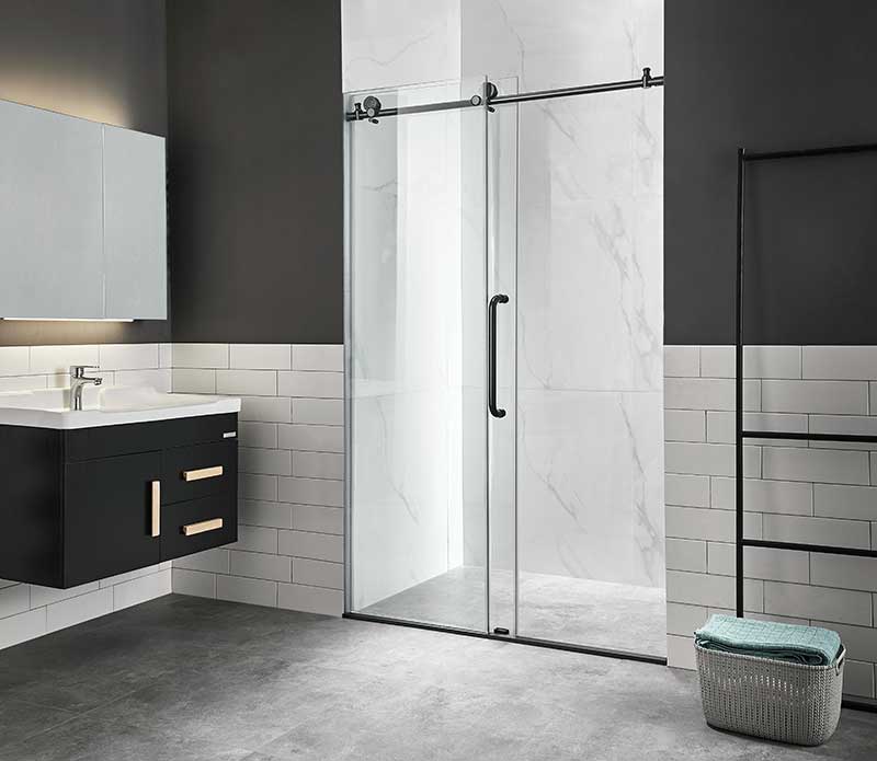 Anzzi Madam Series 60 in. by 76 in. Frameless Sliding Shower Door in Matte Black with Handle SD-AZ13-02MB 4
