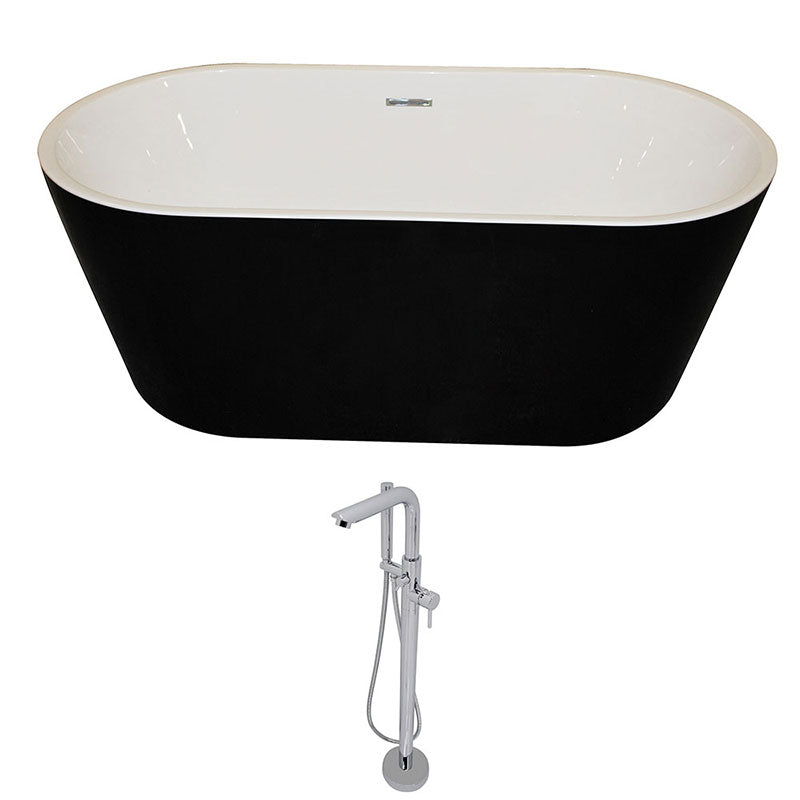 Anzzi Dualita 5.4 ft. Acrylic Freestanding Non-Whirlpool Bathtub in Black and Sens Series Faucet in Chrome
