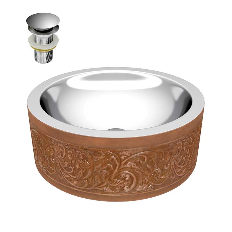 Anzzi Cadmean 16 in. Handmade Vessel Sink in Polished Antique Copper with Floral Design Exterior BS-008